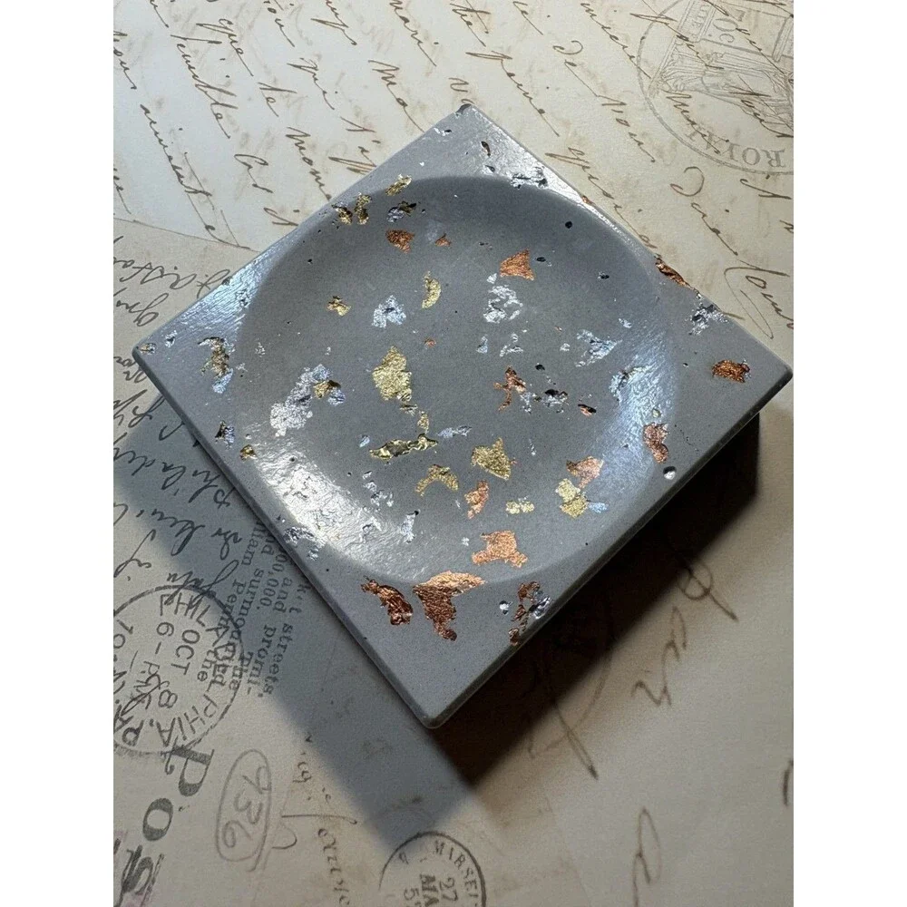 Handmade Soap Dish Cement Holder Bathroom Kitchen Gold Silver Copper Flake